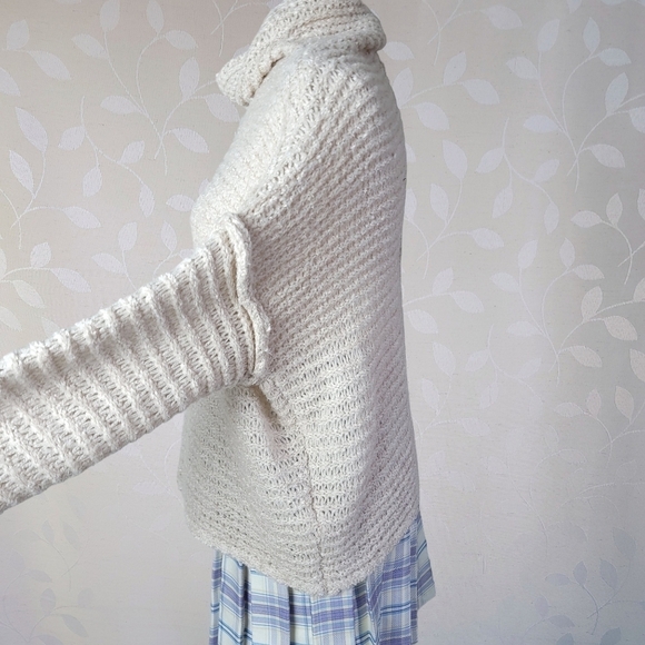 Aerie Cozy Fuzzy Open Knit Cowl Neck Sweater Oversized Cream Small - Picture 9 of 14